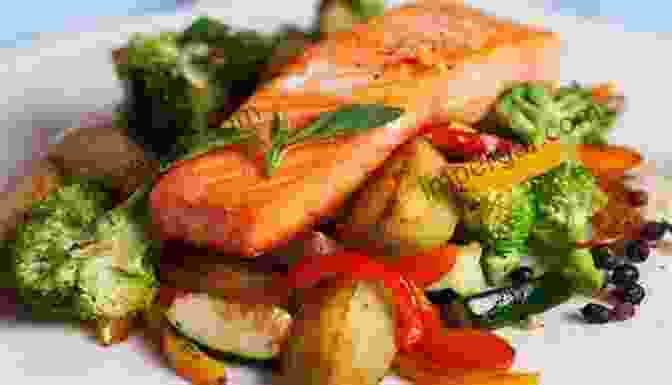 A Photo Of A Salmon With Roasted Vegetables. 10 Healthy Quick And Easy Weight Watchers Recipes With Best Diet Meal Plat Cookbook: Change Your Life